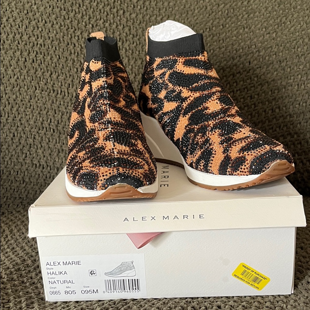 Alex Marie Leopard-Print Knit Slip-On Sneakers in Tan and Black